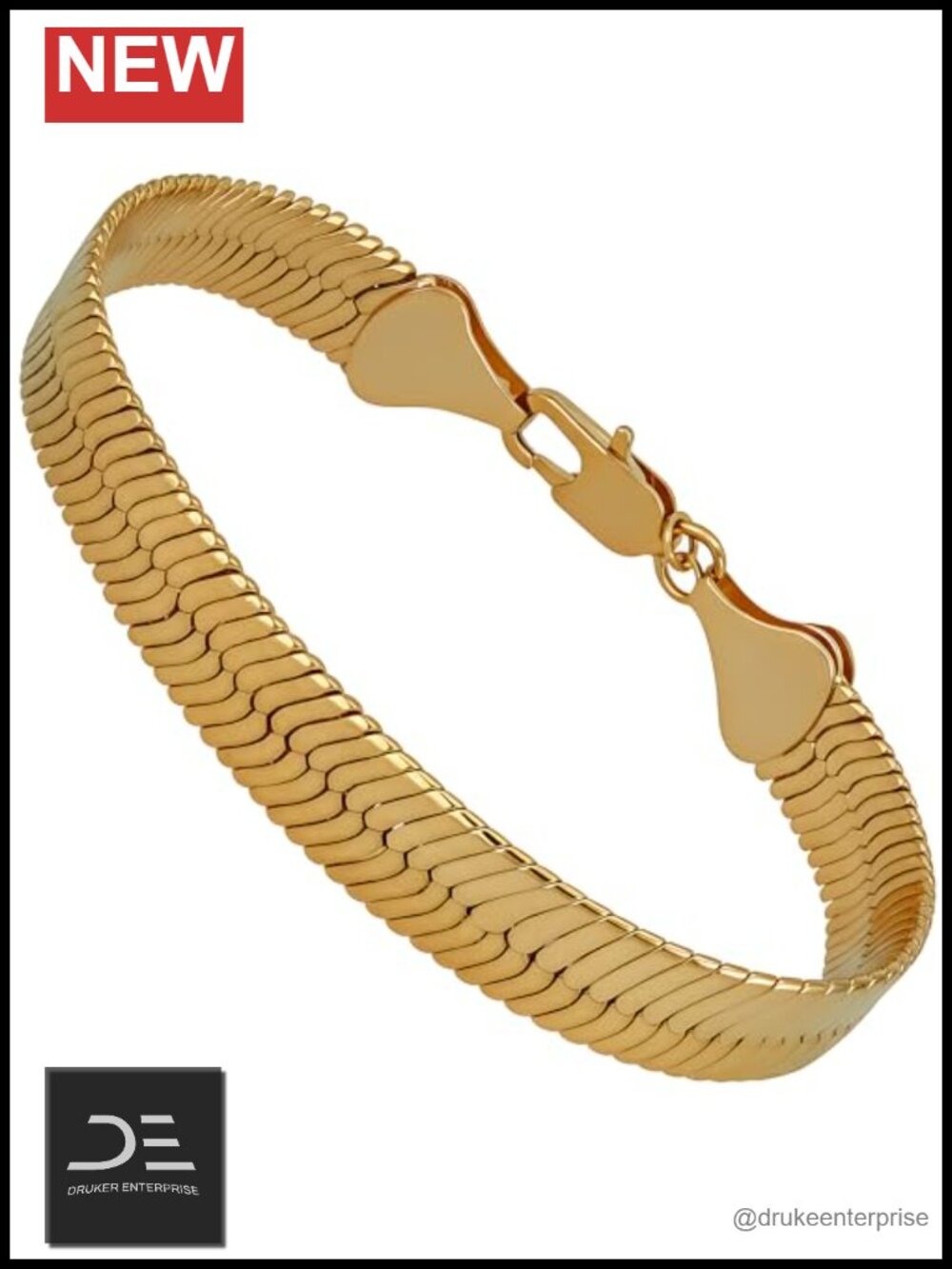 24k Gold Plated Herringbone Bracelet Flexible Chain